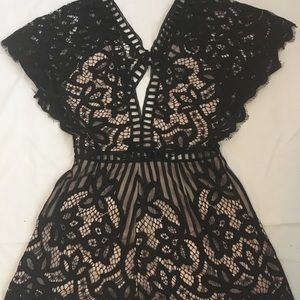 BLACK BATTENBURG LACE SHORT ROMPER/JUMPER